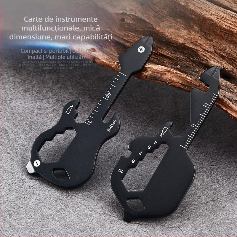 Deschizător de sticle multifuncțional în aer liber, chitară creativă, supraviețuire, gadget de măsurare de urgență, riglă, cheie, deschizător de sticle de bere