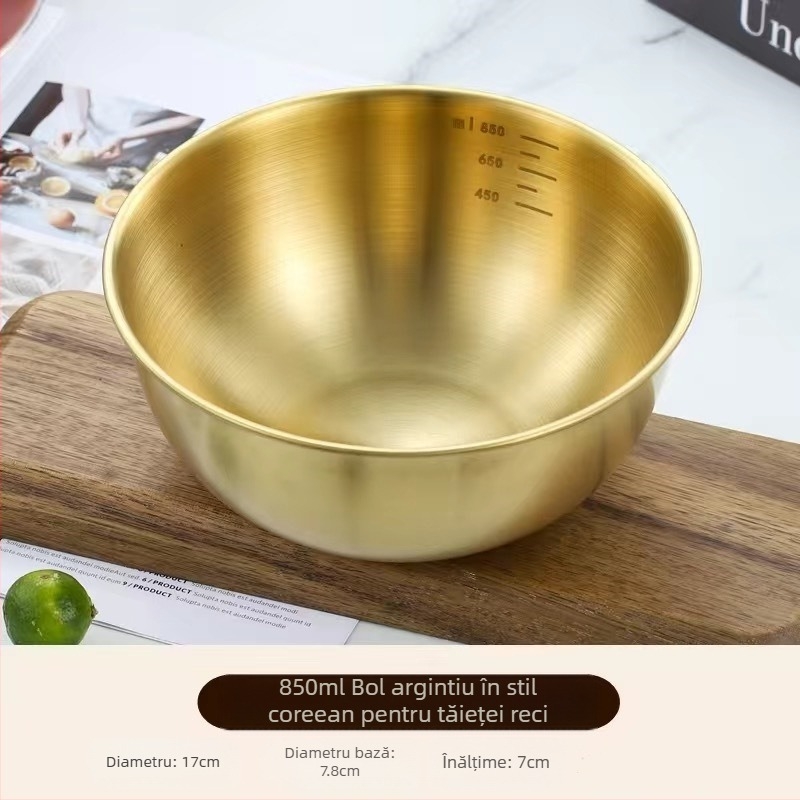 Bol de tăiței instant din oțel inoxidabil în stil coreean, bol de salată, bol de tăiței reci aurii, bol bibimbap, bol cu pudră de nuci pentru restaurant