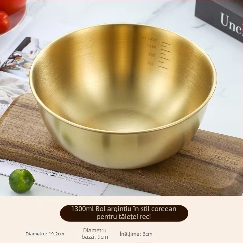 Bol de tăiței instant din oțel inoxidabil în stil coreean, bol de salată, bol de tăiței reci aurii, bol bibimbap, bol cu pudră de nuci pentru restaurant