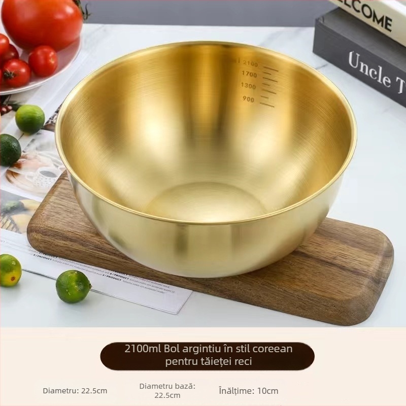 Bol de tăiței instant din oțel inoxidabil în stil coreean, bol de salată, bol de tăiței reci aurii, bol bibimbap, bol cu pudră de nuci pentru restaurant