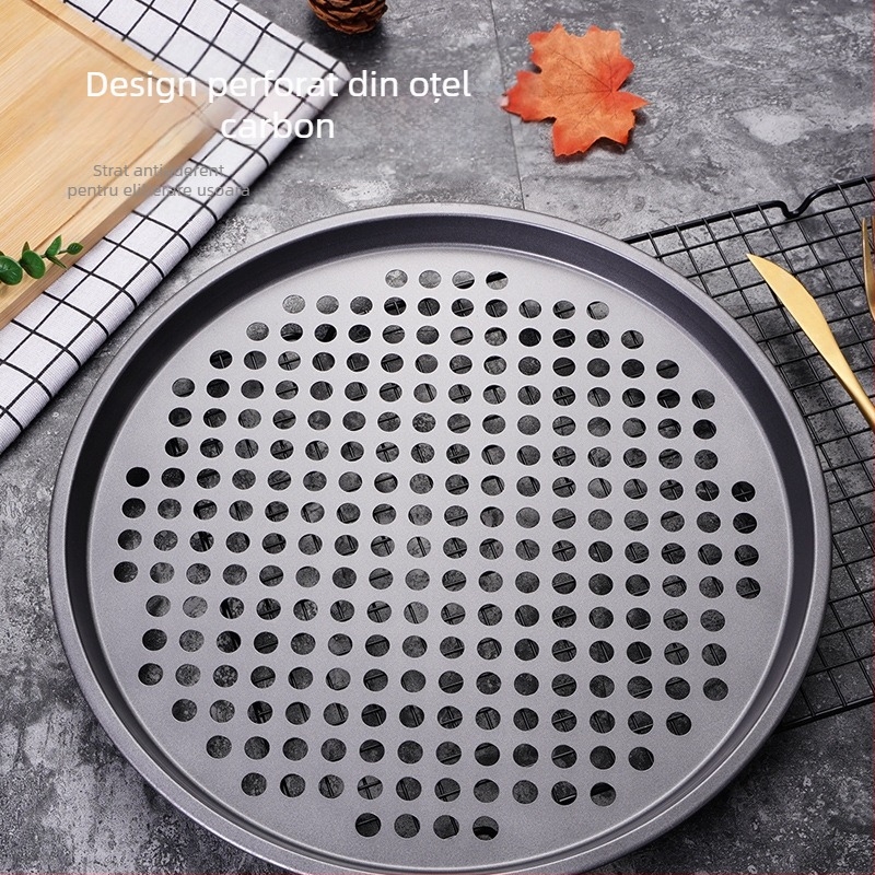 Matriță de copt, ondulată, rotundă, perforată, din oțel carbon, tavă de pizza, tavă puțin adâncă, tavă de copt, o varietate de specificații pot fi selectate