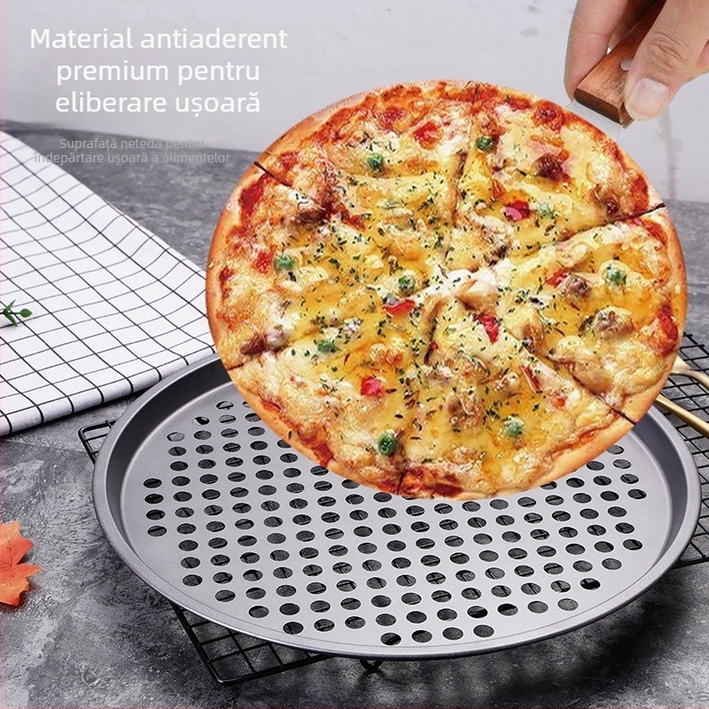 Matriță de copt, ondulată, rotundă, perforată, din oțel carbon, tavă de pizza, tavă puțin adâncă, tavă de copt, o varietate de specificații pot fi selectate