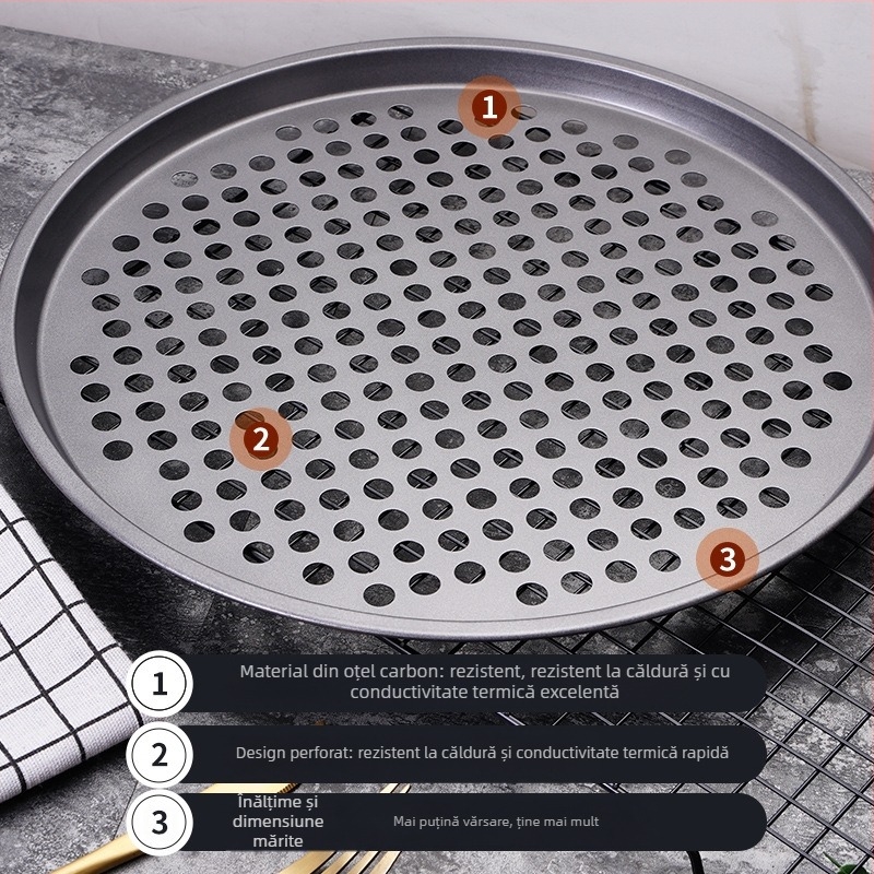Matriță de copt, ondulată, rotundă, perforată, din oțel carbon, tavă de pizza, tavă puțin adâncă, tavă de copt, o varietate de specificații pot fi selectate