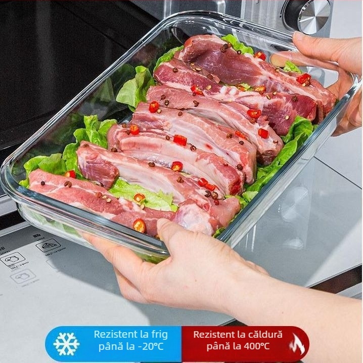 Placă dreptunghiulară din sticlă cu conținut ridicat de borosilicat, tavă de copt, farfurie pentru pește, carne de uz casnic, caviar la abur, rezistentă la temperaturi ridicate, cuptor cu microunde, copt special