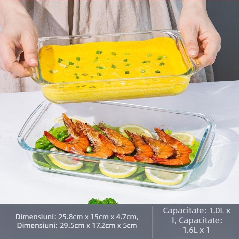 Placă dreptunghiulară din sticlă cu conținut ridicat de borosilicat, tavă de copt, farfurie pentru pește, carne de uz casnic, caviar la abur, rezistentă la temperaturi ridicate, cuptor cu microunde, copt special
