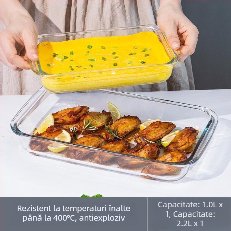 Placă dreptunghiulară din sticlă cu conținut ridicat de borosilicat, tavă de copt, farfurie pentru pește, carne de uz casnic, caviar la abur, rezistentă la temperaturi ridicate, cuptor cu microunde, copt special
