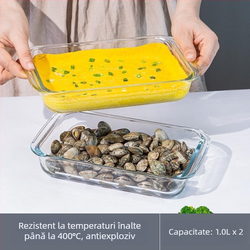 Placă dreptunghiulară din sticlă cu conținut ridicat de borosilicat, tavă de copt, farfurie pentru pește, carne de uz casnic, caviar la abur, rezistentă la temperaturi ridicate, cuptor cu microunde, copt special