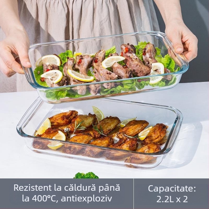 Placă dreptunghiulară din sticlă cu conținut ridicat de borosilicat, tavă de copt, farfurie pentru pește, carne de uz casnic, caviar la abur, rezistentă la temperaturi ridicate, cuptor cu microunde, copt special