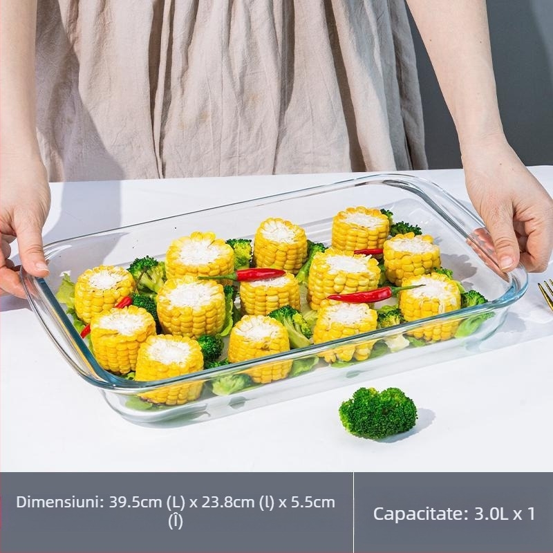 Placă dreptunghiulară din sticlă cu conținut ridicat de borosilicat, tavă de copt, farfurie pentru pește, carne de uz casnic, caviar la abur, rezistentă la temperaturi ridicate, cuptor cu microunde, copt special