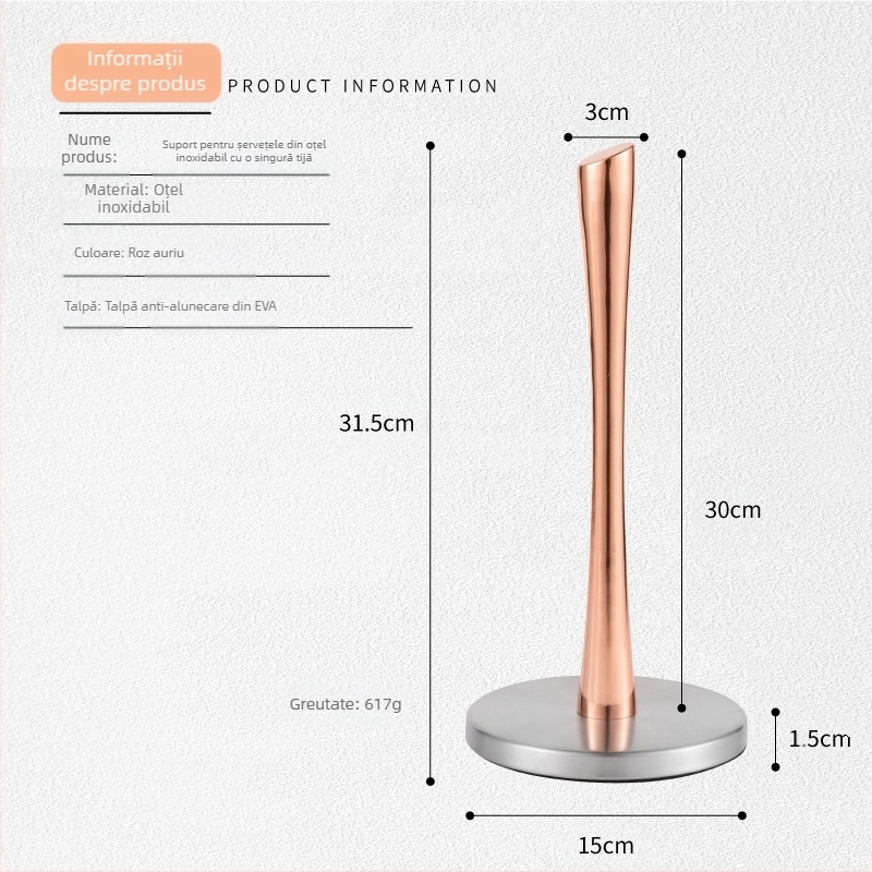 Suport pentru role de bucătărie din oțel inoxidabil, suport vertical pentru prosoape de hârtie, suport pentru role de hârtie, suport pentru folie alimentară, suport pentru depozitarea prosoapelor de hârtie, multifuncțional