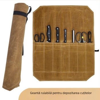 Geantă de depozitare a cuțitelor din pânză ceară umedă, pentru bucătar, picnic, camping, grătar, bucătărie, geantă de depozitare pentru ustensile de bucătărie, geantă de depozitare pentru bucătar