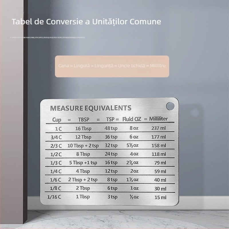 Autocolant pentru frigider din oțel inoxidabil 304 cu placă magnetică, cană de măsurat, lingură de măsurat, accesorii, tabel comparativ de conversie a unităților comune