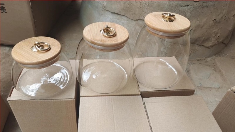 Livrare din fabrică, borcan sigilat din sticlă borosilicată de înaltă calitate, capac din bambus rezistent la căldură, borcan de ceai, borcan triunghiular, borcan de depozitare, sticlă de depozitare
