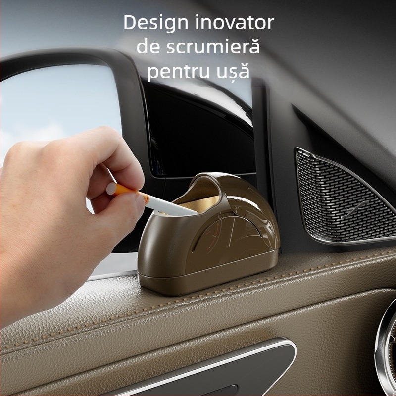 Scrumieră auto nouă, căptușeală metalică cu un singur clic, capac, capac cu lumină moale, scrumieră auto