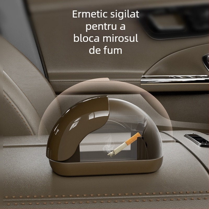 Scrumieră auto nouă, căptușeală metalică cu un singur clic, capac, capac cu lumină moale, scrumieră auto