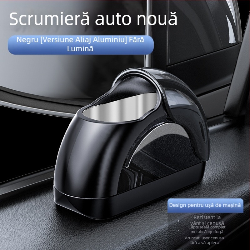 Scrumieră auto nouă, căptușeală metalică cu un singur clic, capac, capac cu lumină moale, scrumieră auto