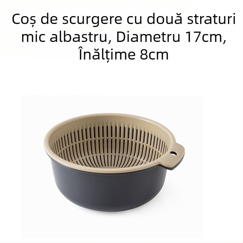 Coș de scurgere îngroșat, set de șase piese, bazin de spălat legume din plastic dublu strat, coș de scurgere multifuncțional pentru bucătărie, coș de fructe de uz casnic