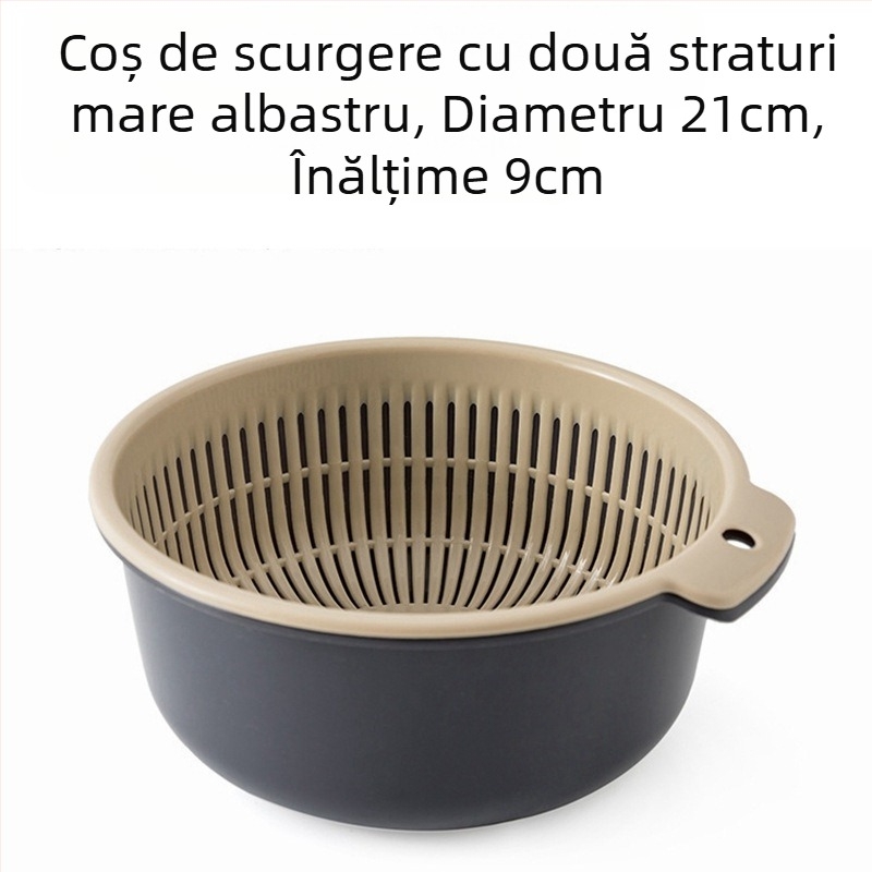 Coș de scurgere îngroșat, set de șase piese, bazin de spălat legume din plastic dublu strat, coș de scurgere multifuncțional pentru bucătărie, coș de fructe de uz casnic