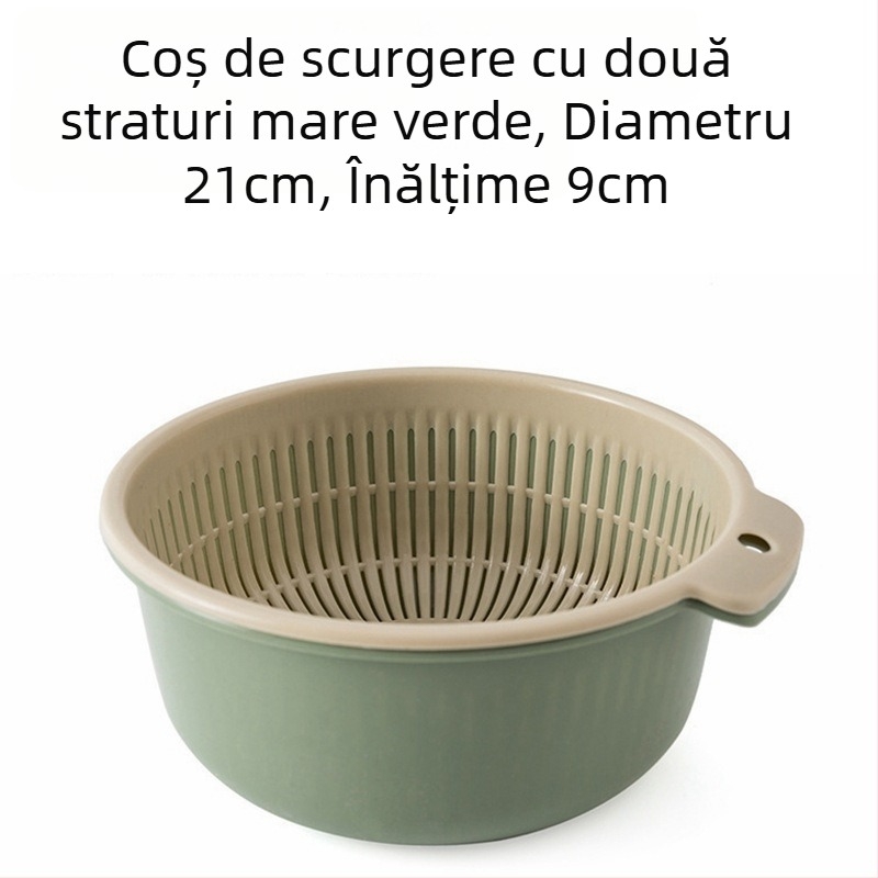 Coș de scurgere îngroșat, set de șase piese, bazin de spălat legume din plastic dublu strat, coș de scurgere multifuncțional pentru bucătărie, coș de fructe de uz casnic