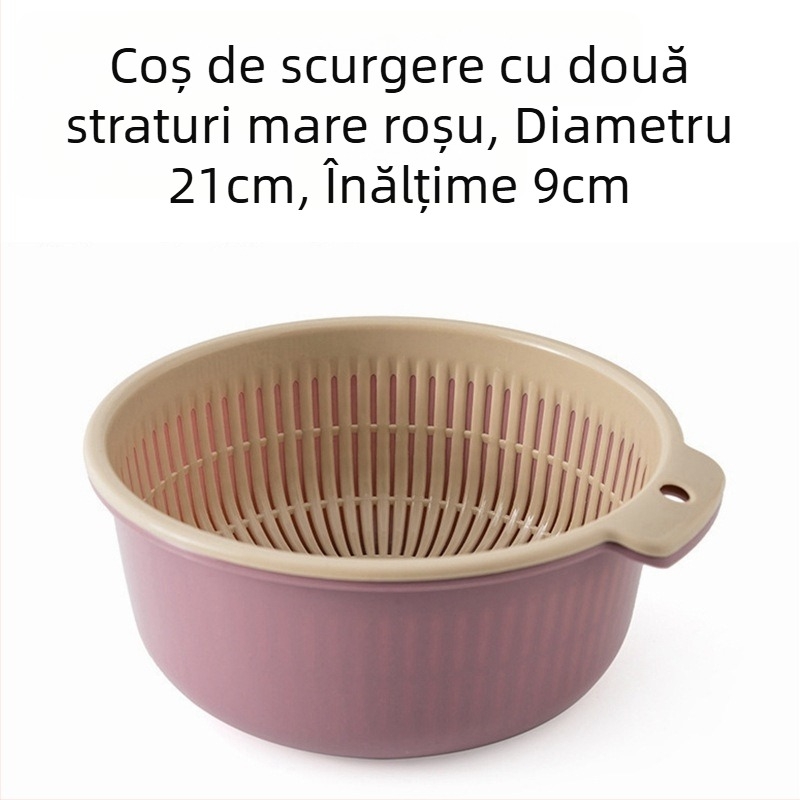 Coș de scurgere îngroșat, set de șase piese, bazin de spălat legume din plastic dublu strat, coș de scurgere multifuncțional pentru bucătărie, coș de fructe de uz casnic