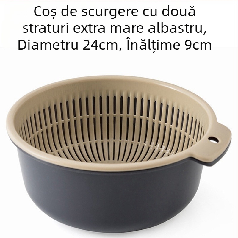 Coș de scurgere îngroșat, set de șase piese, bazin de spălat legume din plastic dublu strat, coș de scurgere multifuncțional pentru bucătărie, coș de fructe de uz casnic