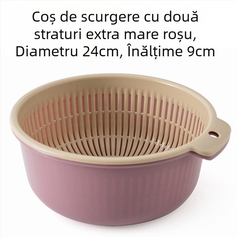 Coș de scurgere îngroșat, set de șase piese, bazin de spălat legume din plastic dublu strat, coș de scurgere multifuncțional pentru bucătărie, coș de fructe de uz casnic