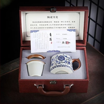 Ceașcă de ceai Ru cuptor, ceașcă de ceai personală pentru birou, ceașcă de separare a ceaiului, filtru ceramic de înaltă calitate, cutie cadou pentru ceașcă de ceai parfumată