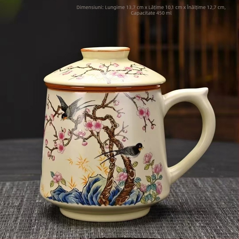 Ceașcă de ceai Ru cuptor, ceașcă de ceai personală pentru birou, ceașcă de separare a ceaiului, filtru ceramic de înaltă calitate, cutie cadou pentru ceașcă de ceai parfumată