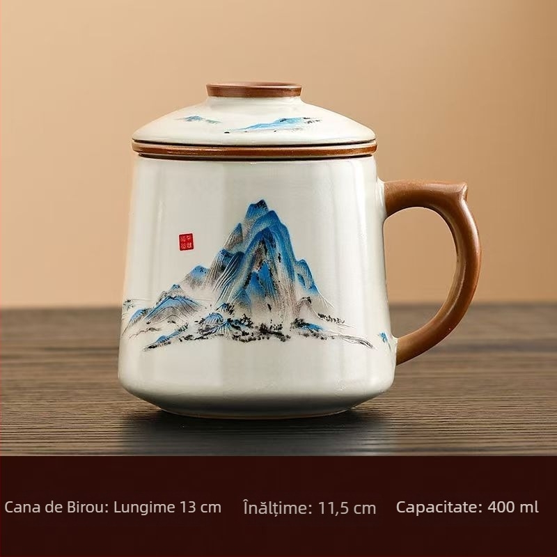 Ceașcă de ceai Ru cuptor, ceașcă de ceai personală pentru birou, ceașcă de separare a ceaiului, filtru ceramic de înaltă calitate, cutie cadou pentru ceașcă de ceai parfumată