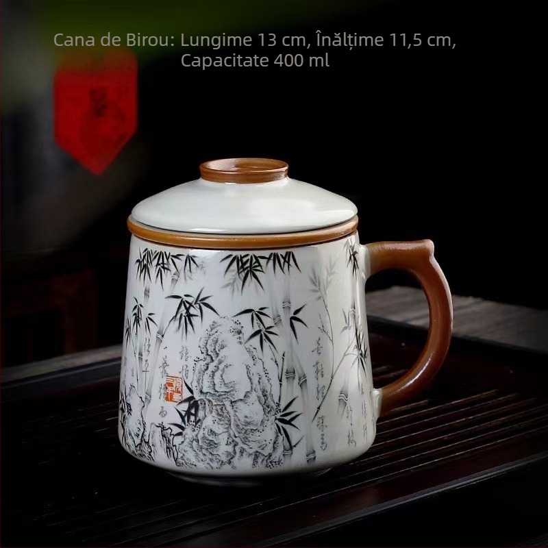 Ceașcă de ceai Ru cuptor, ceașcă de ceai personală pentru birou, ceașcă de separare a ceaiului, filtru ceramic de înaltă calitate, cutie cadou pentru ceașcă de ceai parfumată