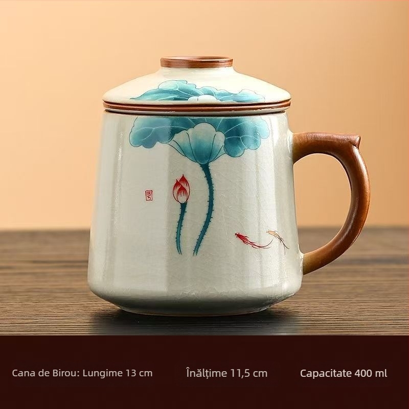 Ceașcă de ceai Ru cuptor, ceașcă de ceai personală pentru birou, ceașcă de separare a ceaiului, filtru ceramic de înaltă calitate, cutie cadou pentru ceașcă de ceai parfumată