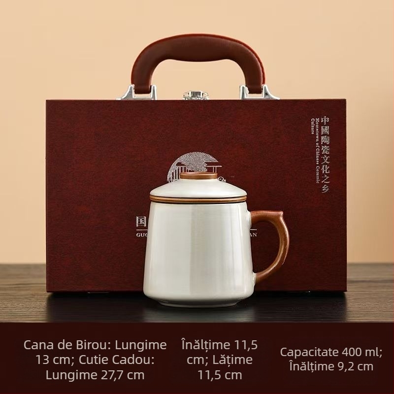 Ceașcă de ceai Ru cuptor, ceașcă de ceai personală pentru birou, ceașcă de separare a ceaiului, filtru ceramic de înaltă calitate, cutie cadou pentru ceașcă de ceai parfumată