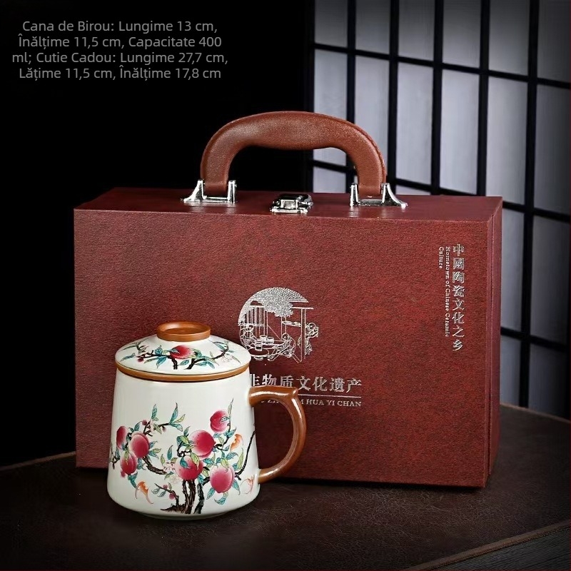 Ceașcă de ceai Ru cuptor, ceașcă de ceai personală pentru birou, ceașcă de separare a ceaiului, filtru ceramic de înaltă calitate, cutie cadou pentru ceașcă de ceai parfumată