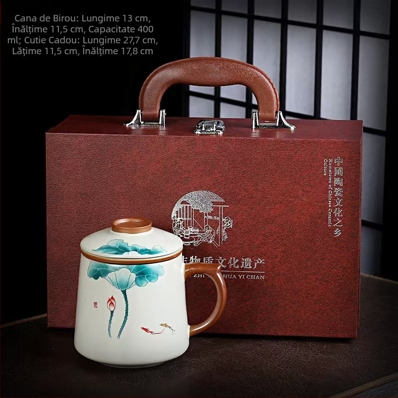 Ceașcă de ceai Ru cuptor, ceașcă de ceai personală pentru birou, ceașcă de separare a ceaiului, filtru ceramic de înaltă calitate, cutie cadou pentru ceașcă de ceai parfumată