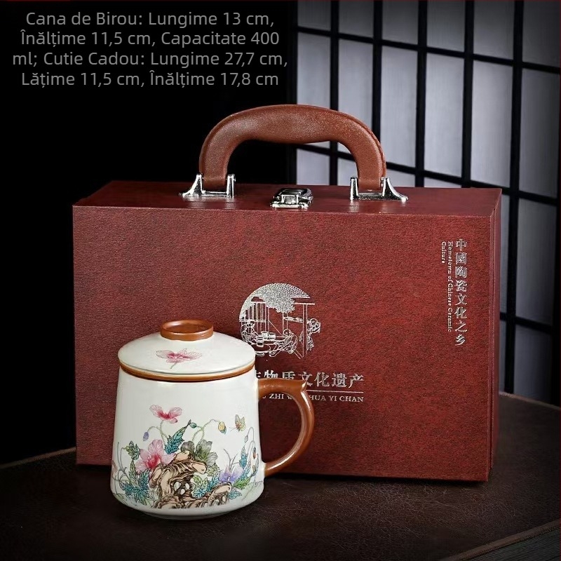 Ceașcă de ceai Ru cuptor, ceașcă de ceai personală pentru birou, ceașcă de separare a ceaiului, filtru ceramic de înaltă calitate, cutie cadou pentru ceașcă de ceai parfumată