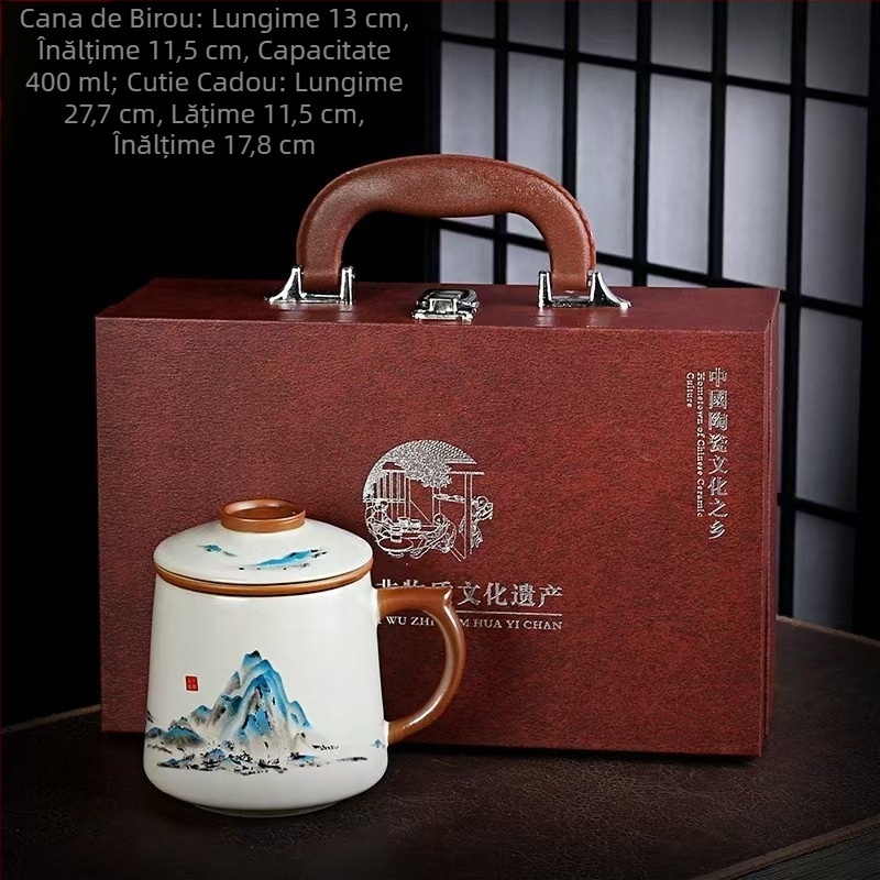 Ceașcă de ceai Ru cuptor, ceașcă de ceai personală pentru birou, ceașcă de separare a ceaiului, filtru ceramic de înaltă calitate, cutie cadou pentru ceașcă de ceai parfumată