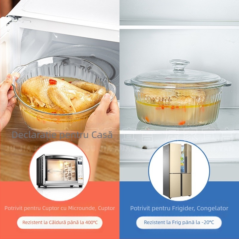 Bol din sticlă rezistent la temperaturi ridicate, cu conținut ridicat de borosilicat, cu capac, bol cu tăiței instant, bol cu microunde, bol cu două urechi, bol rotund pentru ouă fierte la abur de uz casnic