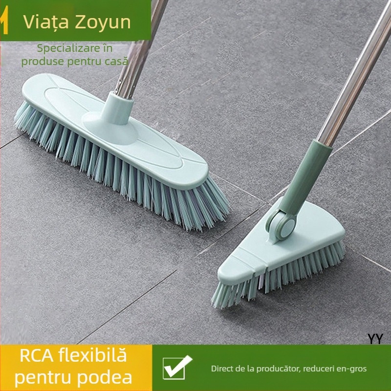 Perie de podea triunghi flexibilă pentru baie, fără îndoire, din oțel inoxidabil, cu mâner lung, perie de podea cu mâner lung, perie de faianță pentru cadă și covor
