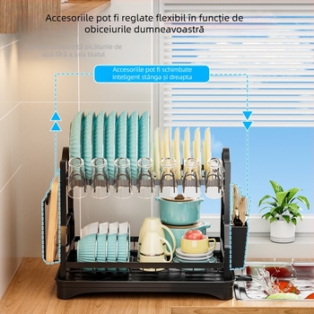 Suport pentru vase de bucătărie transfrontalier, suport pentru vase, suport pentru vase, dublu strat, suport de depozitare pentru dulap de blat, suport de depozitare detașabil pentru tacâmuri