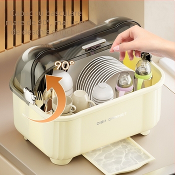 Cutie de depozitare pentru boluri și bețișoare, raft de depozitare pentru vase și vase, bucătărie, raft de scurgere multifuncțional cu capac, cutie de depozitare pentru dulap