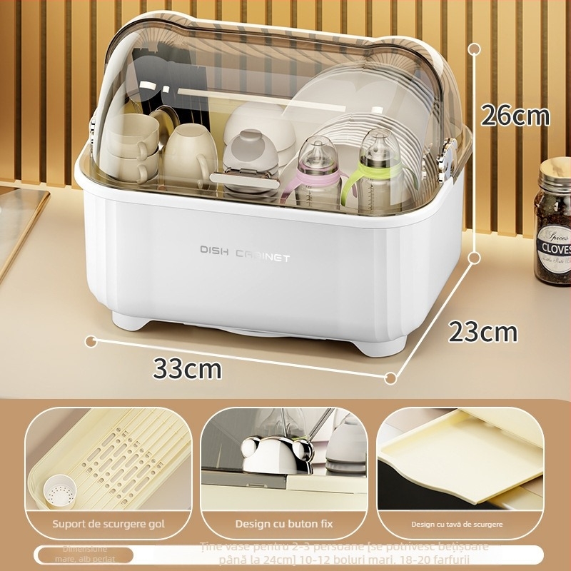 Cutie de depozitare pentru boluri și bețișoare, raft de depozitare pentru vase și vase, bucătărie, raft de scurgere multifuncțional cu capac, cutie de depozitare pentru dulap