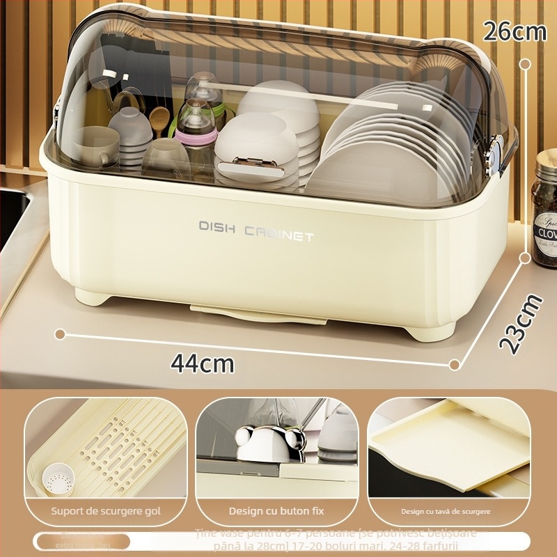 Cutie de depozitare pentru boluri și bețișoare, raft de depozitare pentru vase și vase, bucătărie, raft de scurgere multifuncțional cu capac, cutie de depozitare pentru dulap