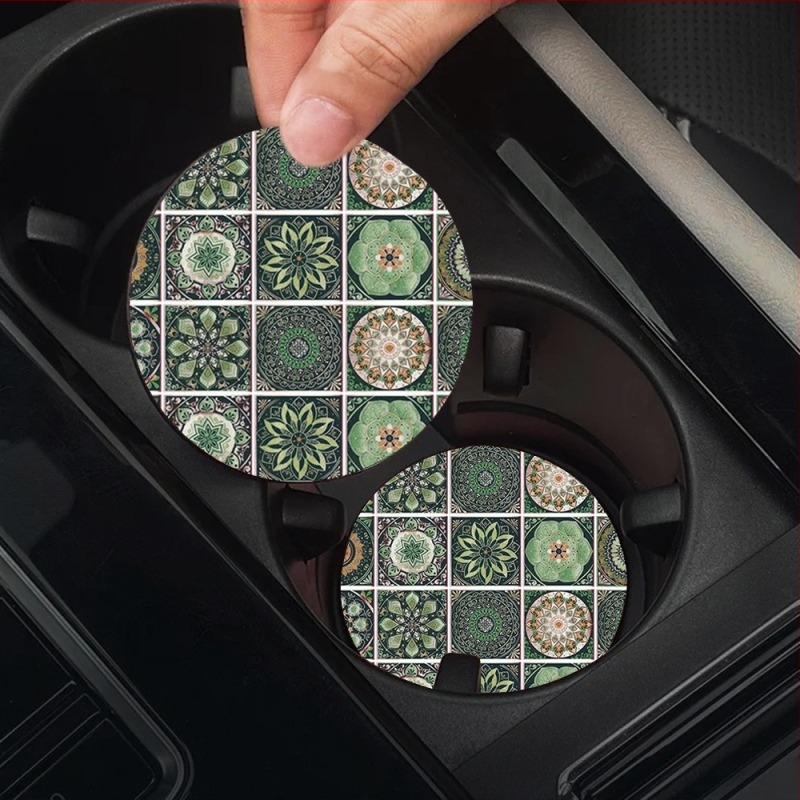 Pictură în ulei explozivă transfrontalieră, imprimare de flori, coaster auto, covoraș auto pentru pahare, suport pentru pahare auto, covoraș termoizolant, decorare auto