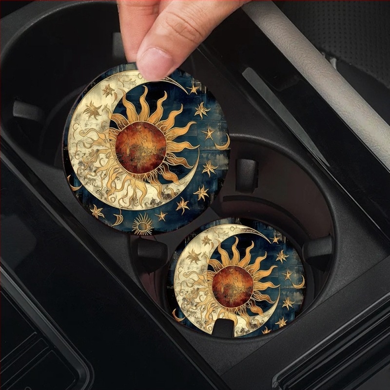 Pictură în ulei explozivă transfrontalieră, imprimare de flori, coaster auto, covoraș auto pentru pahare, suport pentru pahare auto, covoraș termoizolant, decorare auto