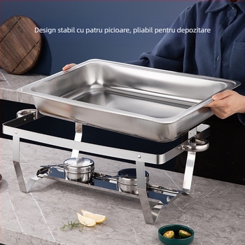 Sobă bufet hotelieră pliabilă din oțel inoxidabil transfrontalieră, izolație termică cu alcool, sobă bufet dreptunghiulară aurie cu rabat