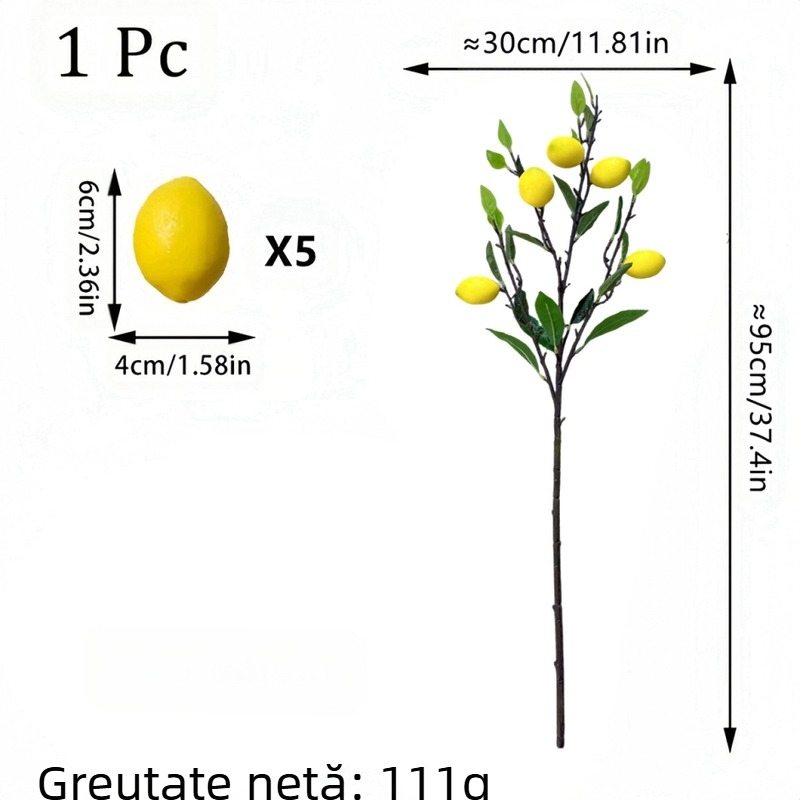 Amazon Temuksiin Fructe de lămâie artificiale Ramură lungă Aranjament floral artificial Buchet Nuntă Fotografie Recuzită Simulare înaltă