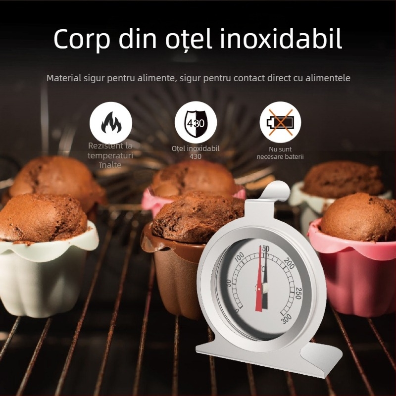 Termometru de cuptor Kaitai, termometru pentru alimente coapte, termometru bimetalic din oțel inoxidabil, termometru de cuptor pentru temperatură înaltă