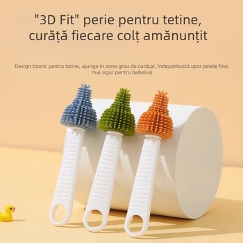 Perie de biberon din silicon pentru copii, perie pentru mamelonul bebelușului, perie cu tub de aspirație, perie rotativă pentru biberon, costum de curățare, perie de curățare