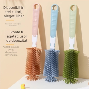 Perie de biberon din silicon pentru copii, perie pentru mamelonul bebelușului, perie cu tub de aspirație, perie rotativă pentru biberon, costum de curățare, perie de curățare
