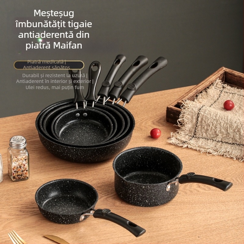 Tigaie antiaderentă, tigaie de uz casnic cu gaz, tigaie pentru clătite, ou prăjit, friptură, aragaz cu inducție, potrivit pentru tigaie mică din piatră Maifan